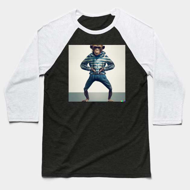 Monkey with Human Clothing Design Funky and colorful Baseball T-Shirt by Eternal Experience